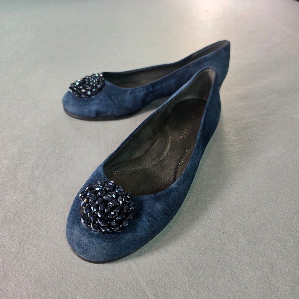 Aerosoles Becadotic Navy Suede Beaded Ballet Flats 9.5M Embellished Preppy Chic